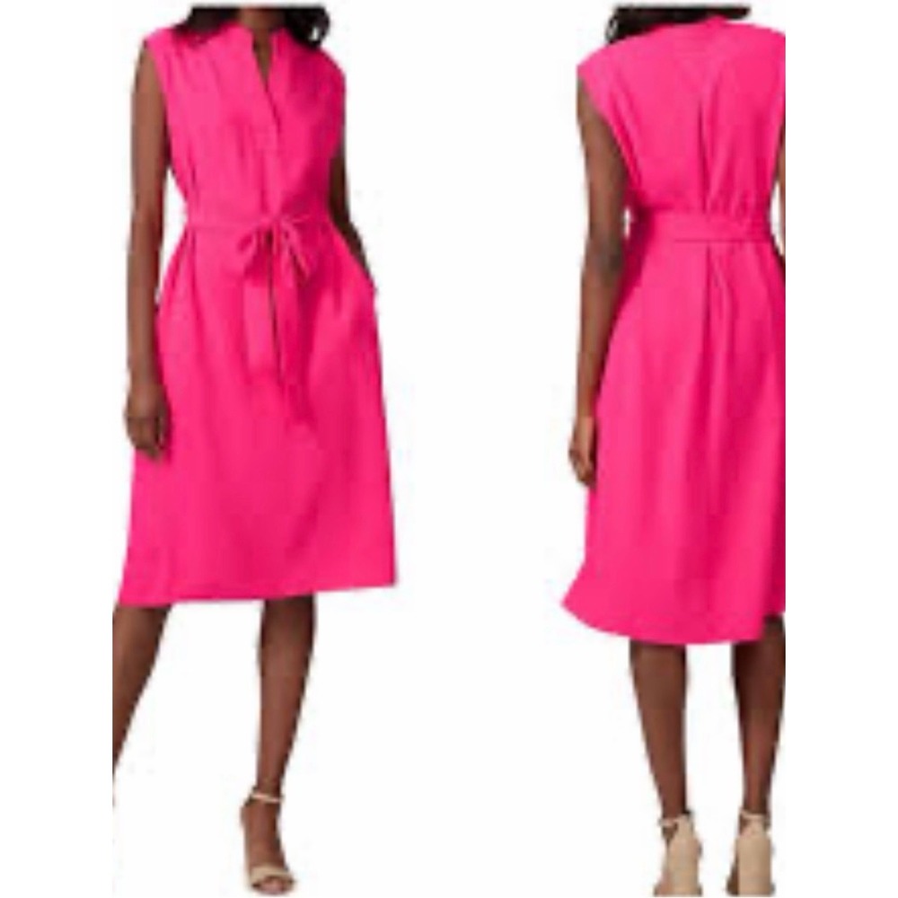 Rachel Roy Hot Pink Sleeveless Split Neck Shift Midi Dress Size S